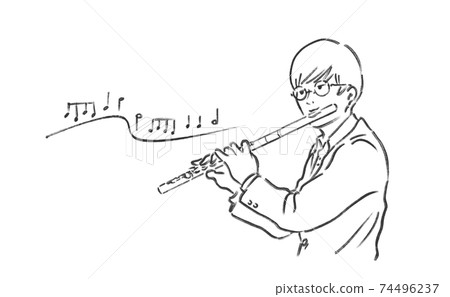 Male blowing a flute 74496237