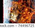 ice cube in fizzy splashing water with soda bubble 74496725