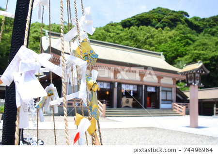 Omikuji tied to Terukuni Shrine in Kagoshima City 74496964