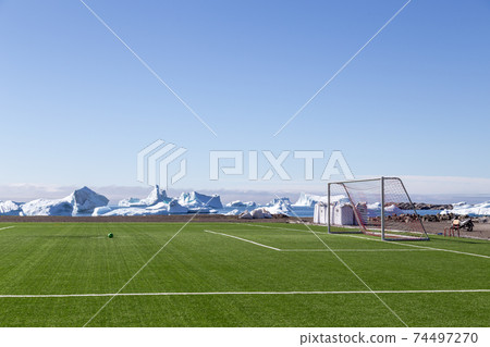 Soccer Field in Qeqertarsuaq, Greenland Soccer Field in Qeqertarsuaq, Greenland 74497270