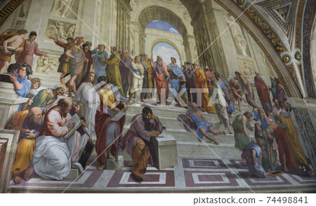 Vatican,Italy-April 04,2014: Ancient frescoes Raphael Rooms (School of Athens)   74498841