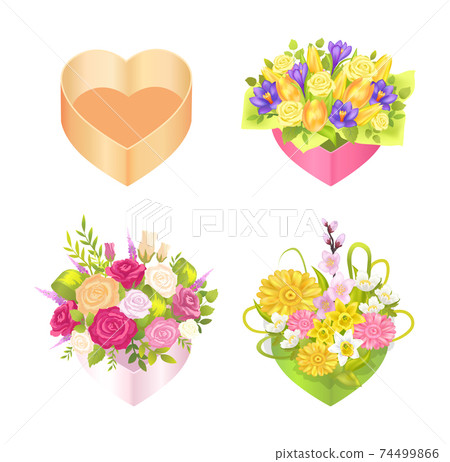 Four Colorful Boxes with Heart s Shape, Color Card Four Colorful Boxes with Heart s Shape, Color Card 74499866