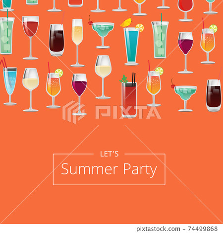 Party Cocktails Poster with Different Long Drinks 74499868