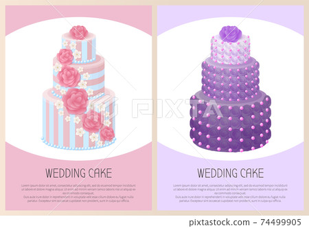 Wedding Cakes Set Sweet Bakery Posters Vector Text Wedding Cakes Set Sweet Bakery Posters Vector Text 74499905