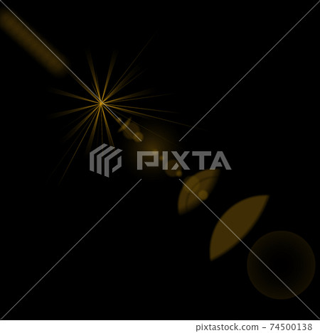 Overlay, flare light transition, effects sunlight, lens flare, light leaks. High-quality stock image of warm sun rays light effects, overlays or golden flare isolated on black background for design 74500138