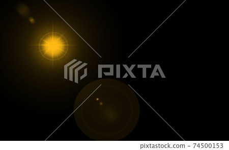 Overlay, flare light transition, effects sunlight, lens flare, light leaks. High-quality stock image of warm sun rays light effects, overlays or golden flare isolated on black background for design 74500153