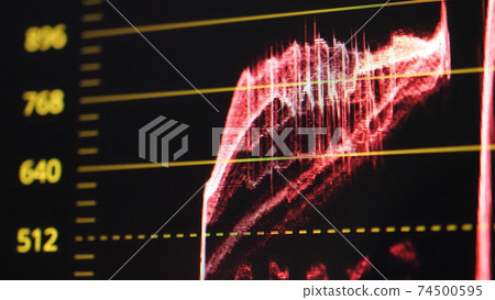 Color grading graph or RGB colour correction indicator on monitor in post production process. Telecine stage in video or film production processing. for colorist edit or adjust color on digital movie. 74500595