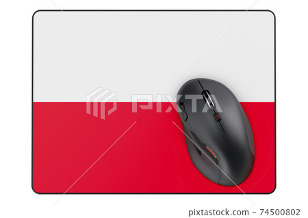Computer mouse and mouse pad with Polish flag, 3D rendering Computer mouse and mouse pad with Polish flag, 3D rendering 74500802