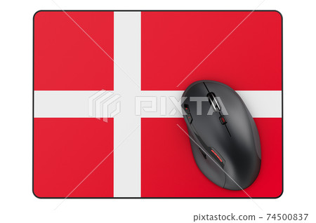 Computer mouse and mouse pad with Danish flag, 3D rendering Computer mouse and mouse pad with Danish flag, 3D rendering 74500837