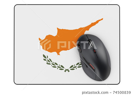 Computer mouse and mouse pad with Cypriot flag, 3D rendering Computer mouse and mouse pad with Cypriot flag, 3D rendering 74500839