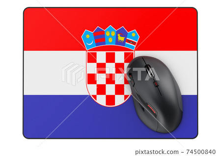 Computer mouse and mouse pad with Croatian flag, 3D rendering Computer mouse and mouse pad with Croatian flag, 3D rendering 74500840