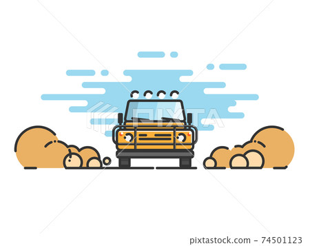 Thin line flat design of car. Jeep in motion on a safari trip. Modern flat design thin line banner. Vector EPS 10 Thin line flat design of car. Jeep in motion on a safari trip. Modern flat design thin line banner. Vector EPS 10 74501123