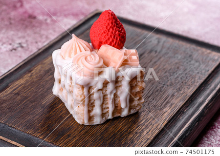 Beautiful colorful bright soap made in the form of an appetizing cake 74501175