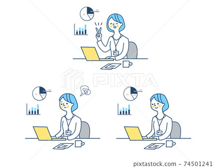 Various facial expressions of business women doing remote work set Various facial expressions of business women doing remote work set 74501241