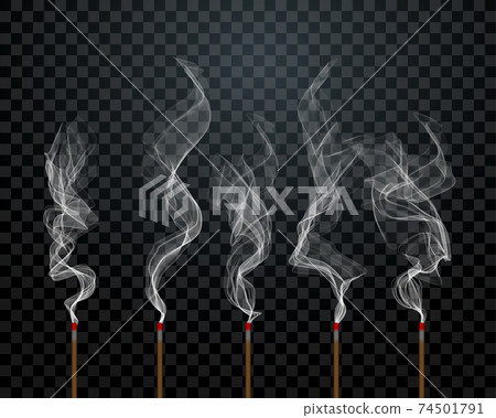 Aroma sticks smoke vector background on transparent. Wood stick scent air aromatherapy 74501791