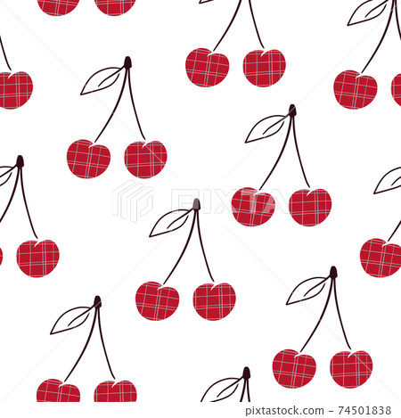 Seamless vector pattern with stylish ripe cherry, berry. Hand drawn illustration can use for fabric, wallpaper, package Seamless vector pattern with stylish ripe cherry, berry. Hand drawn illustration can use for fabric, wallpaper, package 74501838