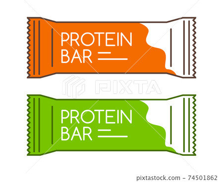 Protein bar icon. Protein snack chocolate energy mockup. Vector flat packet design 74501862