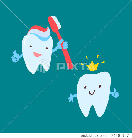 Cute teeth set. Hand drawn cartoon characters with different emotions. 74501907