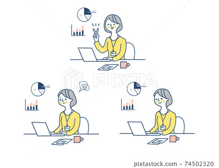 商業婦女做遠程工作集的各種面部表情 商業婦女做遠程工作集的各種面部表情 74502320