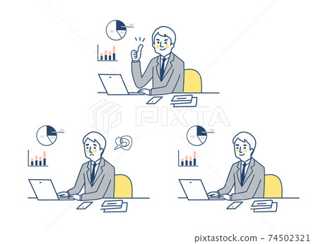 商人做遠程工作的各種面部表情 74502321