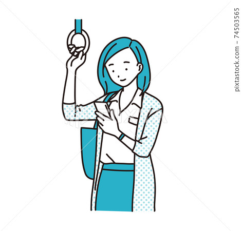 Woman looking at smartphone by train 74503565