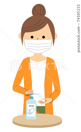 Young woman sterilizing hands with alcohol Young woman sterilizing hands with alcohol 74505155
