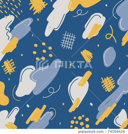 Abstract background hand drawn different brush pattern blue, white and yellow. Abstract background hand drawn different brush pattern blue, white and yellow. 74508426