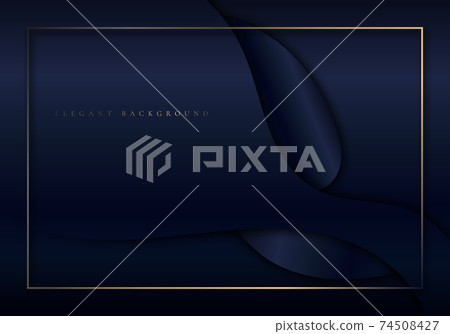 Abstract elegant dark blue shiny curved shape background with golden border frame luxury style. Abstract elegant dark blue shiny curved shape background with golden border frame luxury style. 74508427