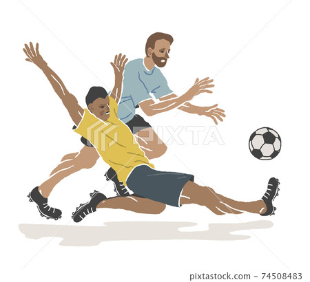 The Confrontation of two soccer players. Win the ball. Vector illustration 74508483