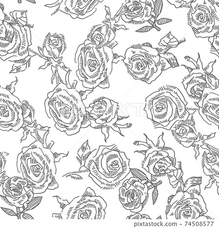 Roses seamless. Seamless romantic pattern. Flower themed vector doodle background. Roses seamless. Seamless romantic pattern. Flower themed vector doodle background. 74508577