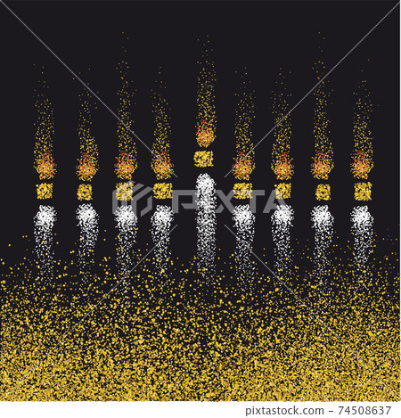 Menorah symbolic illustration with candle lights. Jewish candle holder. Festival of lights conceptual image. Golden light effect. 74508637