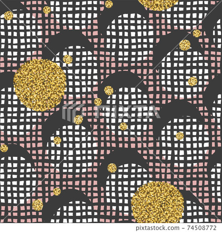 Hand drawn seamless cell pattern with golden dots on pink background. background. Vector seamless background 74508772