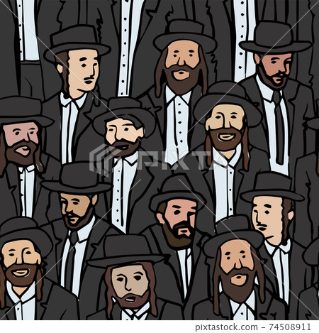 Crowd of Jews. Seamless pattern. Jewish men in national costumes celebrate the event. 74508911