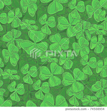 Clover field seamless pattern. Green leaf clover seamless vector background 74508934