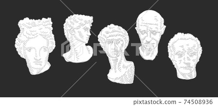 Classic head statue background concept. Vector statue collection. Hand drawn vector doodle illustration. 74508936