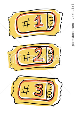 Three tickets vector illustration. Cinema theme doodle elements. 74509131