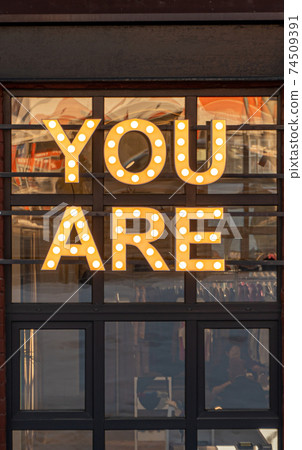 The inscription You are on the glass of a cozy cafe The inscription You are on the glass of a cozy cafe 74509391