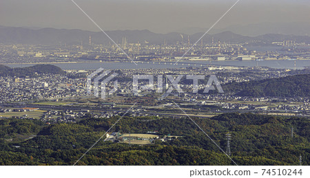Tamashima City and Mizushima Complex from Yoshozan, Asakuchi City, Okayama Prefecture 74510244
