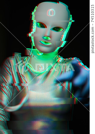 Portrait of futuristic robot. Image with glitch effect. Portrait of futuristic robot. Image with glitch effect. 74510315