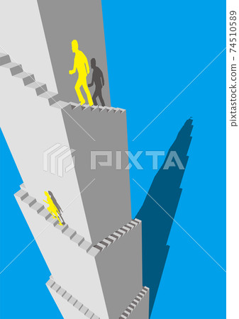 Men and women climbing the stairs of the tower toward the goal B vector illustration vertical Men and women climbing the stairs of the tower toward the goal B vector illustration vertical 74510589