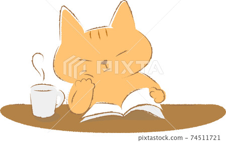 A cat reading with cheeks A cat reading with cheeks 74511721