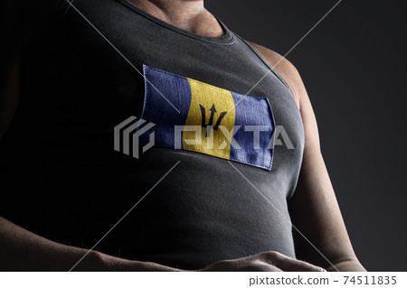 The national flag of Barbados on the athlete's chest 74511835