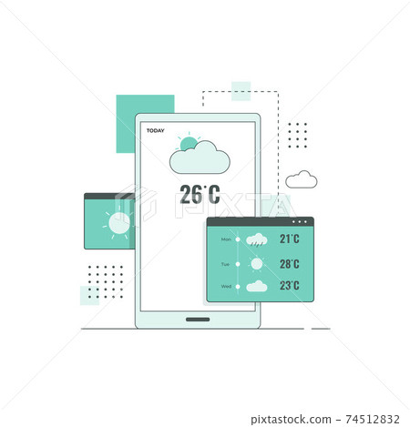 Flat line design concept of weather forecast concept. Illustration for websites, landing pages, mobile applications, posters and banners Flat line design concept of weather forecast concept. Illustration for websites, landing pages, mobile applications, posters and banners 74512832