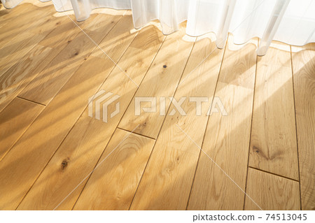 Living room with sunlight, solid wood flooring, flooring, curtains 74513045