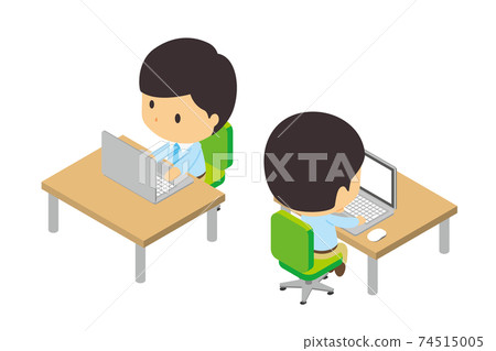 在筆記本電腦上工作的一個人的等距插圖 在筆記本電腦上工作的一個人的等距插圖 74515005