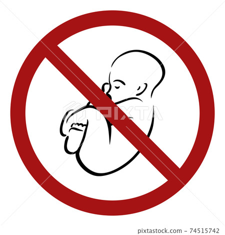 Ban on children. Outline baby in a prohibition sign. Danger of pregnancy. Medical contraindications. Ban on children. Outline baby in a prohibition sign. Danger of pregnancy. Medical contraindications. 74515742