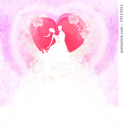 Floral greeting card with silhouette of romantic couple Floral greeting card with silhouette of romantic couple 74517051