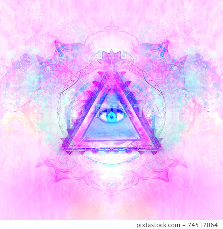 All seeing eye inside triangle pyramid. 74517064