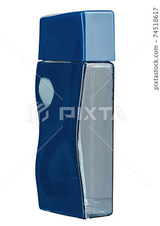 Elegant blue bottle of mens perfume isolated on a white background. 74518617