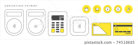 無現金支付的插圖。信用卡和終端機。非接觸式付款圖標集。 74518685